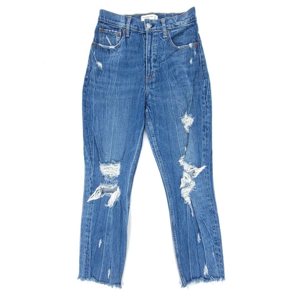 ABERCROMBIE Mom High Rise Ankle Crop Raw Hem Jeans 90s Distressed 27 Short Y2k